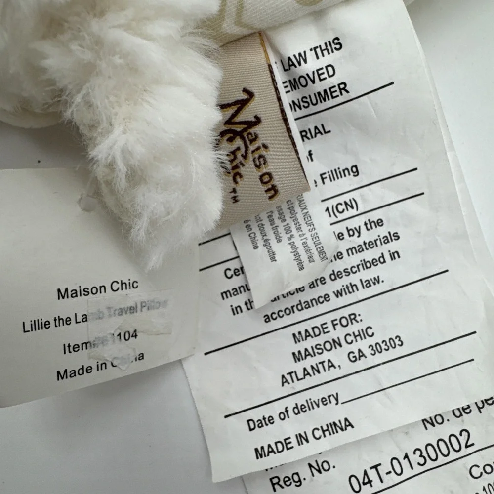 Maison Chic Lillie The Lamb Travel Neck Pillow New With Tags
